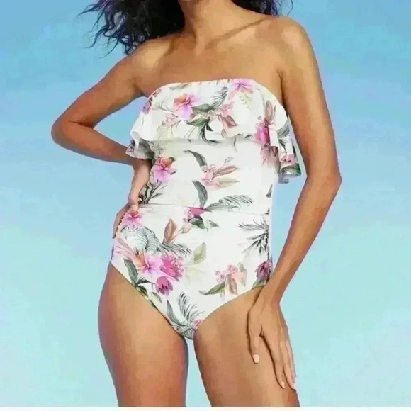 Kona Sol Other - Kona Sol Womens Tropical One Piece Floral Palm Print Swimsuit XS White Resort